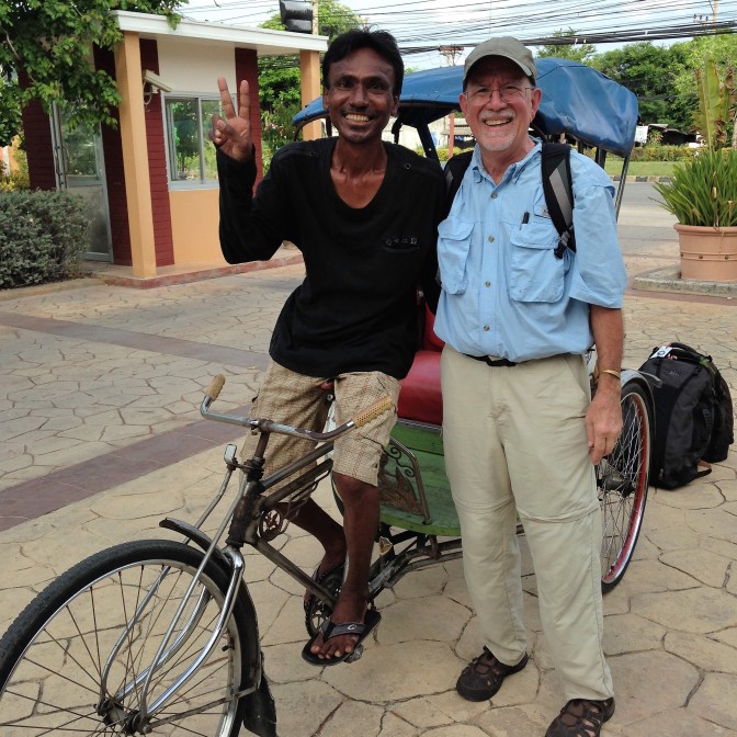 Peter brought us from the bus station by bicycle rickshaw!